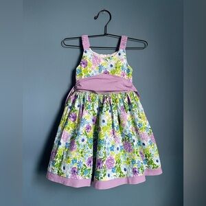 Jessica Ann Easter Dress Blue Green Purple Tie Back Cotton Floral Plaid Print